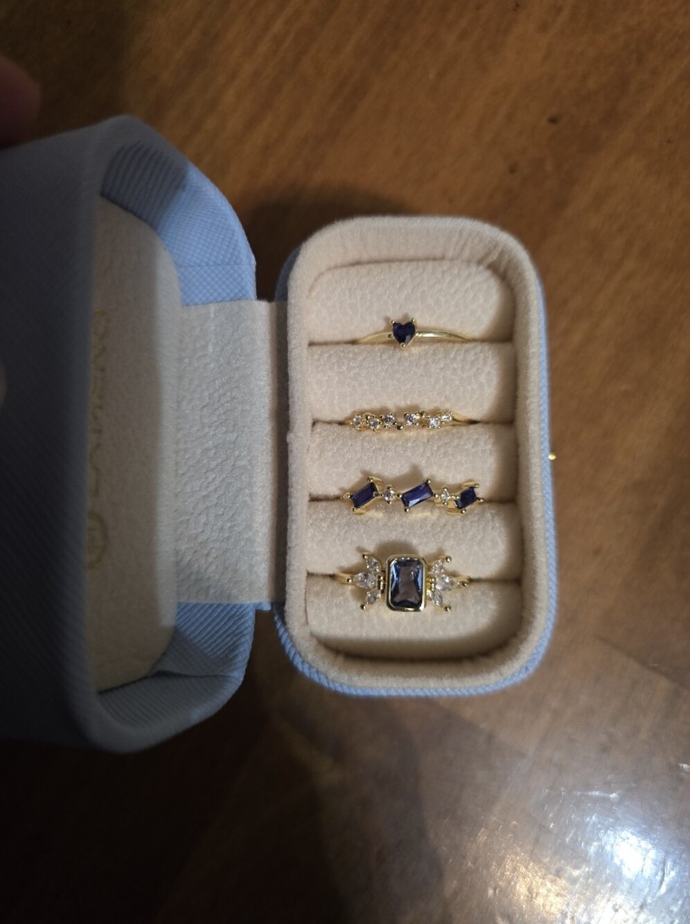 Gold Plated Blue Stone Crown Cocktail Ring Set